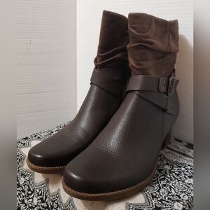 Earth Origins Wheaton Wade Leather/Fabric Ankle Boot Womens Size 10 M Bark Brown